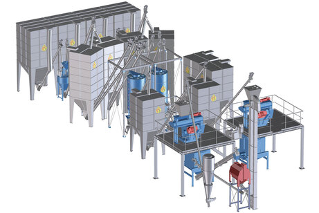 Système de broyage & de mélange entièrement automatique avec granulation et ensachage, capacité d'environ 2 to/h